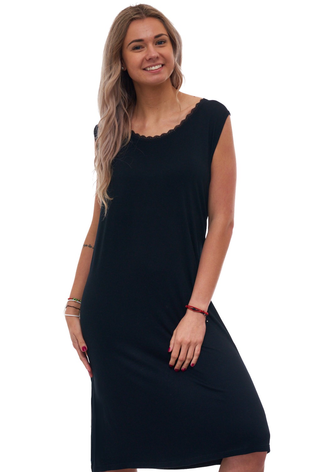 Hedvábně jemná černá košilka bez rukávů, pro ženy 2XL-5XL
