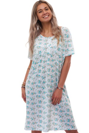 Těhotenská a kojicí noční košilka se zeleným květinovým vzorem a knoflíčky 1XL-4XL