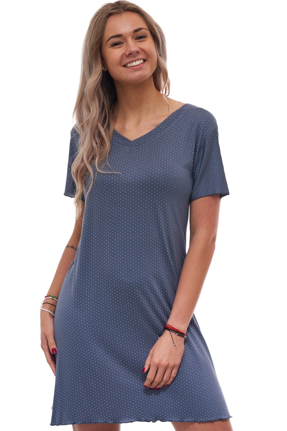 Luxusní dámská košilka – elegantní, jemná extra pružná, šedá s puntíky