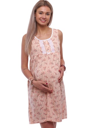 Meruňková květovaná kojící a těhotenská noční košilka bez rukávů propínací na knoflíky