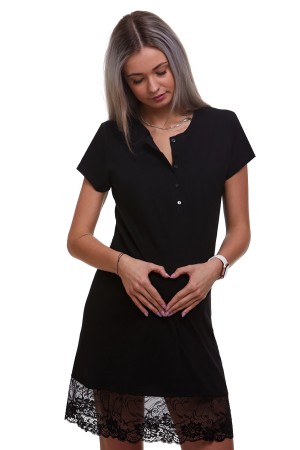 Dámská bavlněná košilka do nemocnice a na kojení 1XL–4XL – černá s krajkou