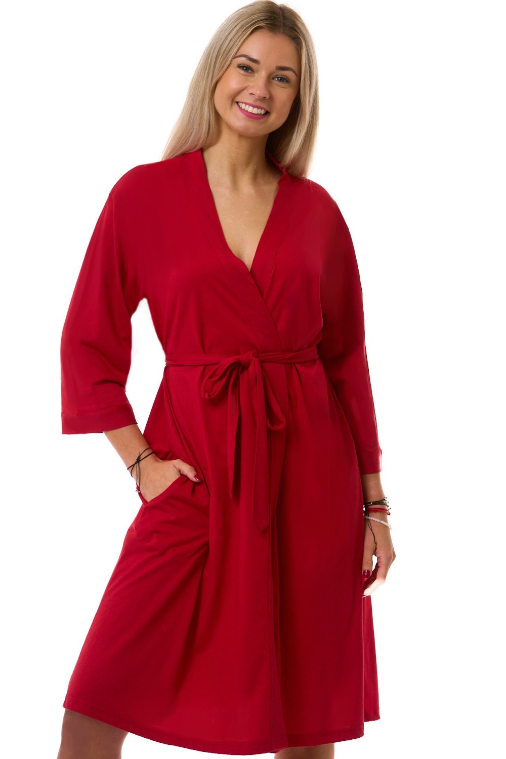 Dámský župan tmavě vínový 1XL–4XL z lehké bavlny pod kolena