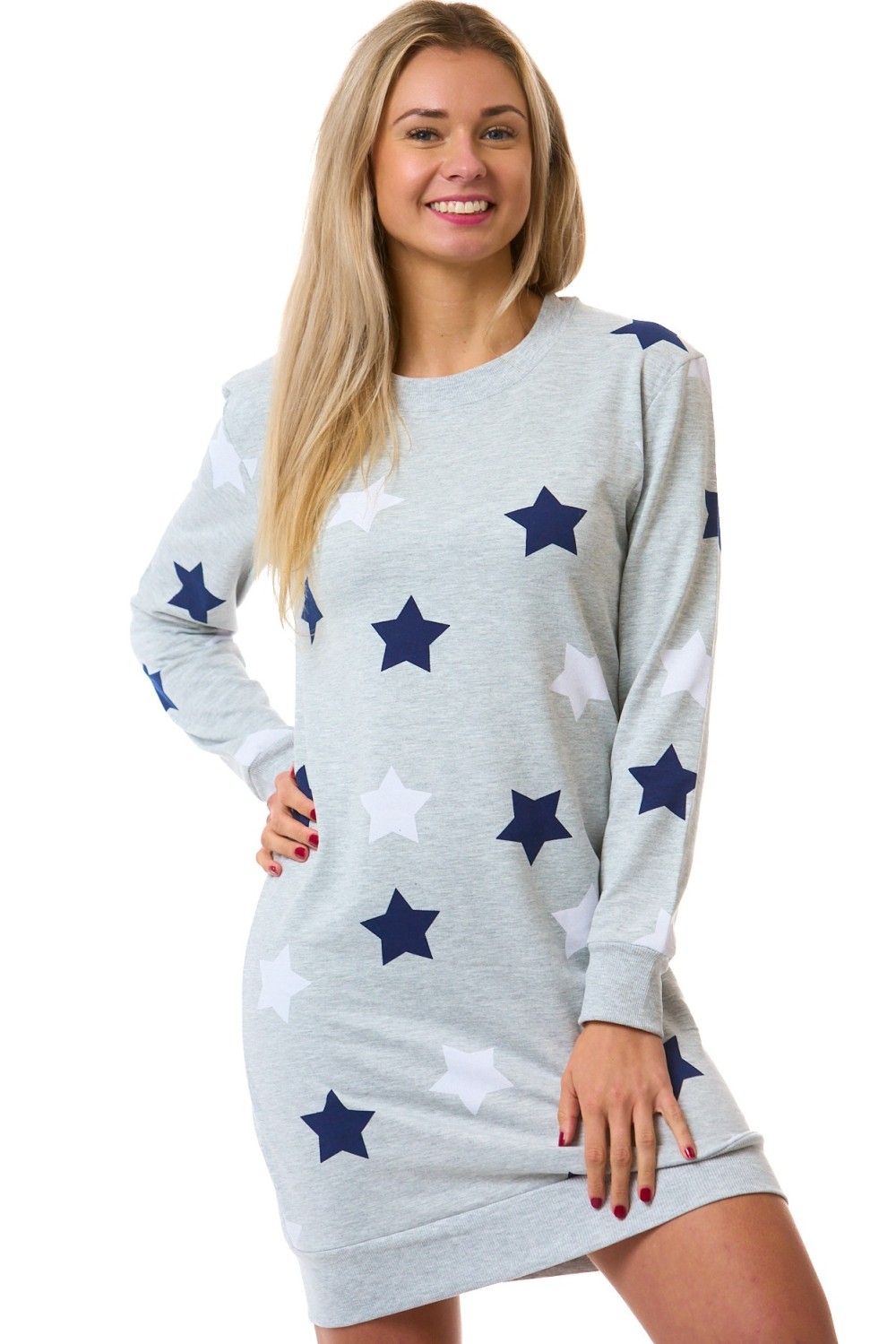 Dámská teplá bavlněná košilka s modrými hvězdičkami – termo