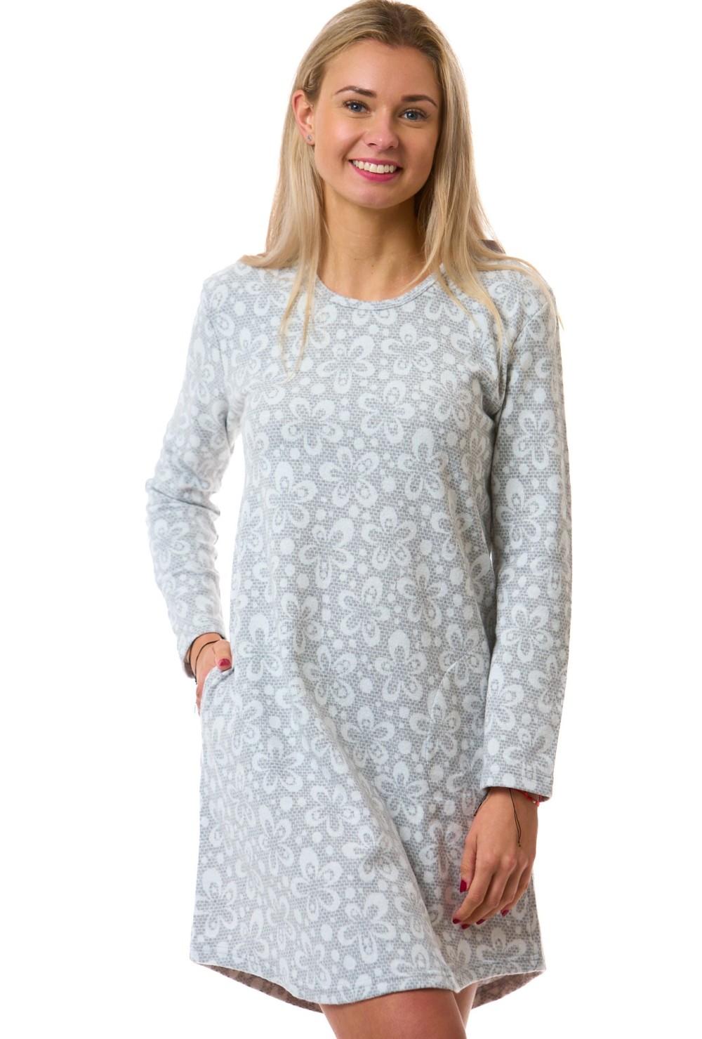 Dámská bavlněná teplá noční košilka TERMO s květinovým vzorem