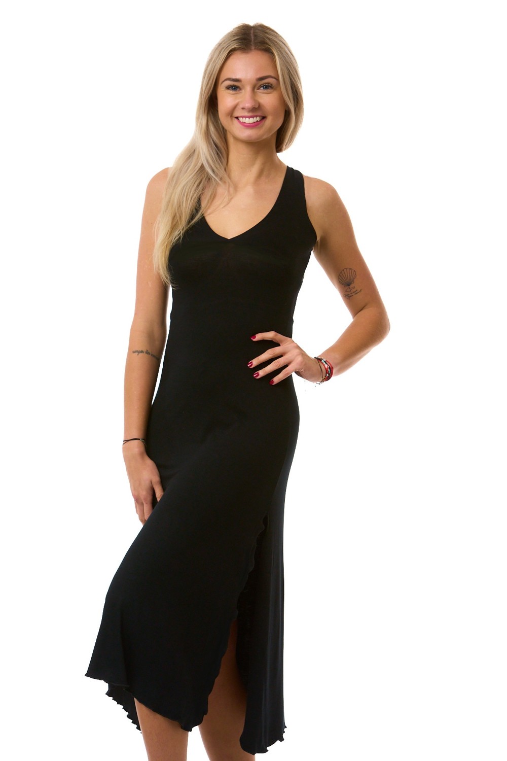 Dámská černá noční košilka s krajkovými zády a rozparkem