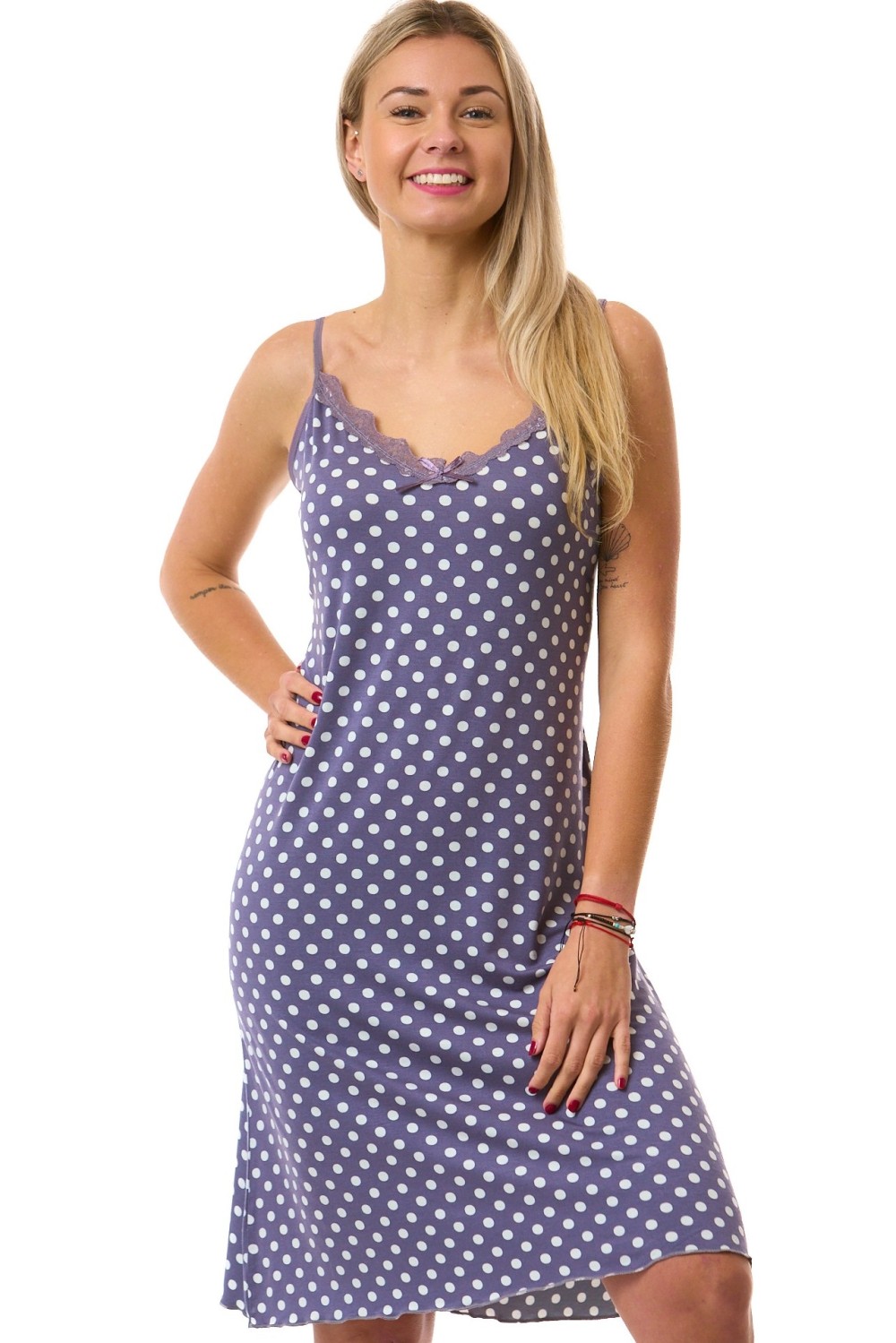 Dámská noční košilka šedá s puntíky pro plnoštíhlé 2XL-5XL - jemná