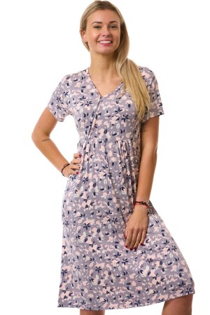 Dámská noční košile – Noční košilka z pružného materiálu se zipem, fialovo-růžová s kvítky