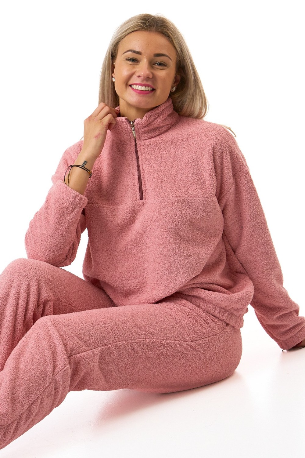 Dámské termo pyžamo růžové z hřejivého termo froté materiálu