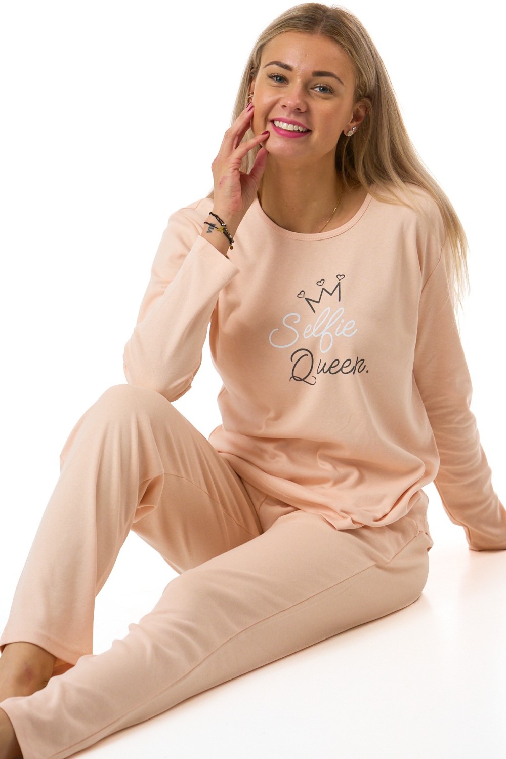 Dámské růžové pyžamo Selfie Queen z jemné silné bavlny
