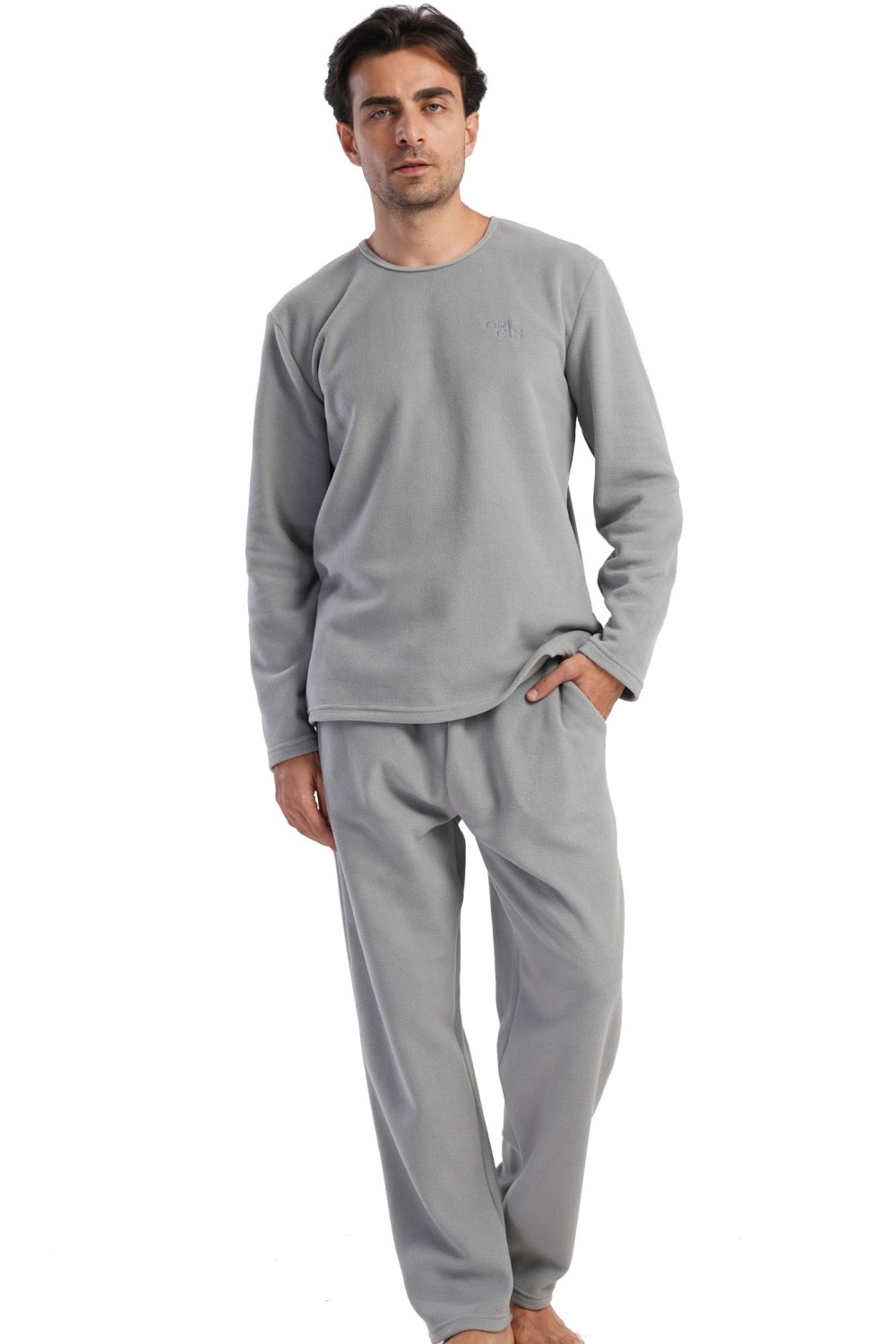 Pánské pyžamo z flízu – světle šedé, lehké, hřejivé a sportovní