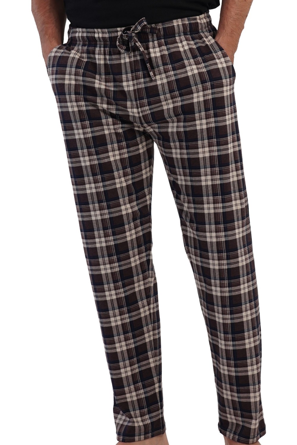 Pánské bavlněné pyžamové kalhoty hnědé káro, větší rozměry - 1XL,2XL,3XL,4XL