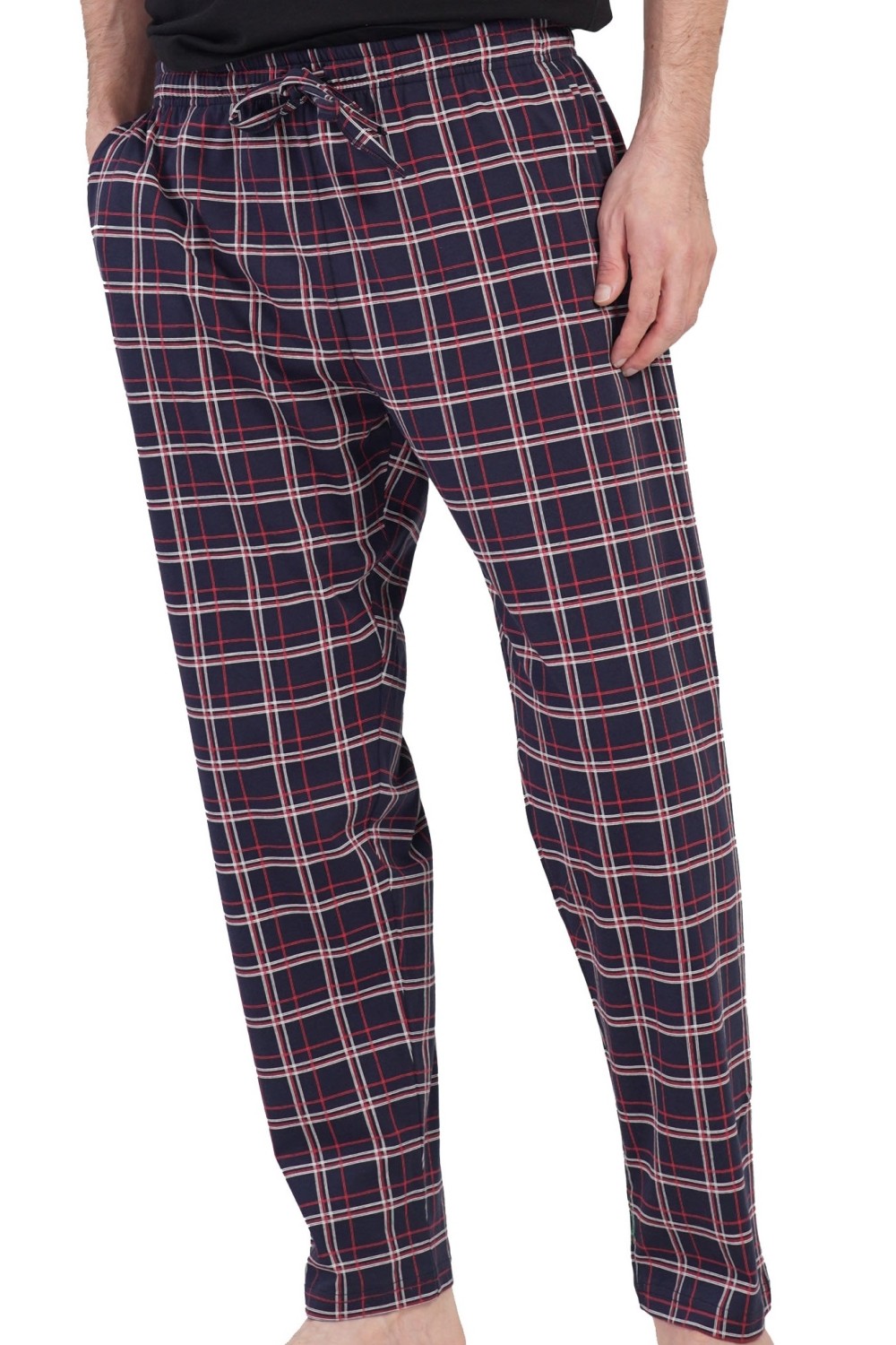 Pánské bavlněné pyžamové kalhoty tmavě modré jemné káro