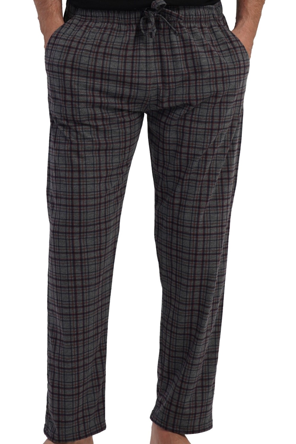 Pánské bavlněné pyžamové kalhoty tmavě šedé káro pohodlné