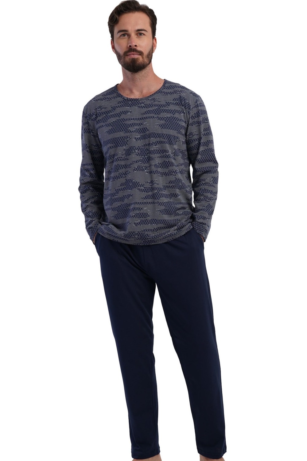 Pánské pyžamo tmavě modré se strakatým vzorem - 5XL-7XL