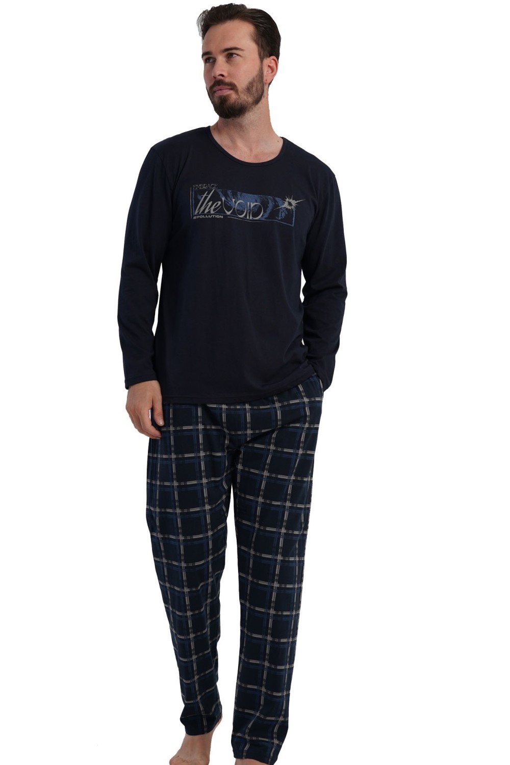 Pánské pyžamo modré s nápisem Smíř se s hlukem - 5XL-7XL