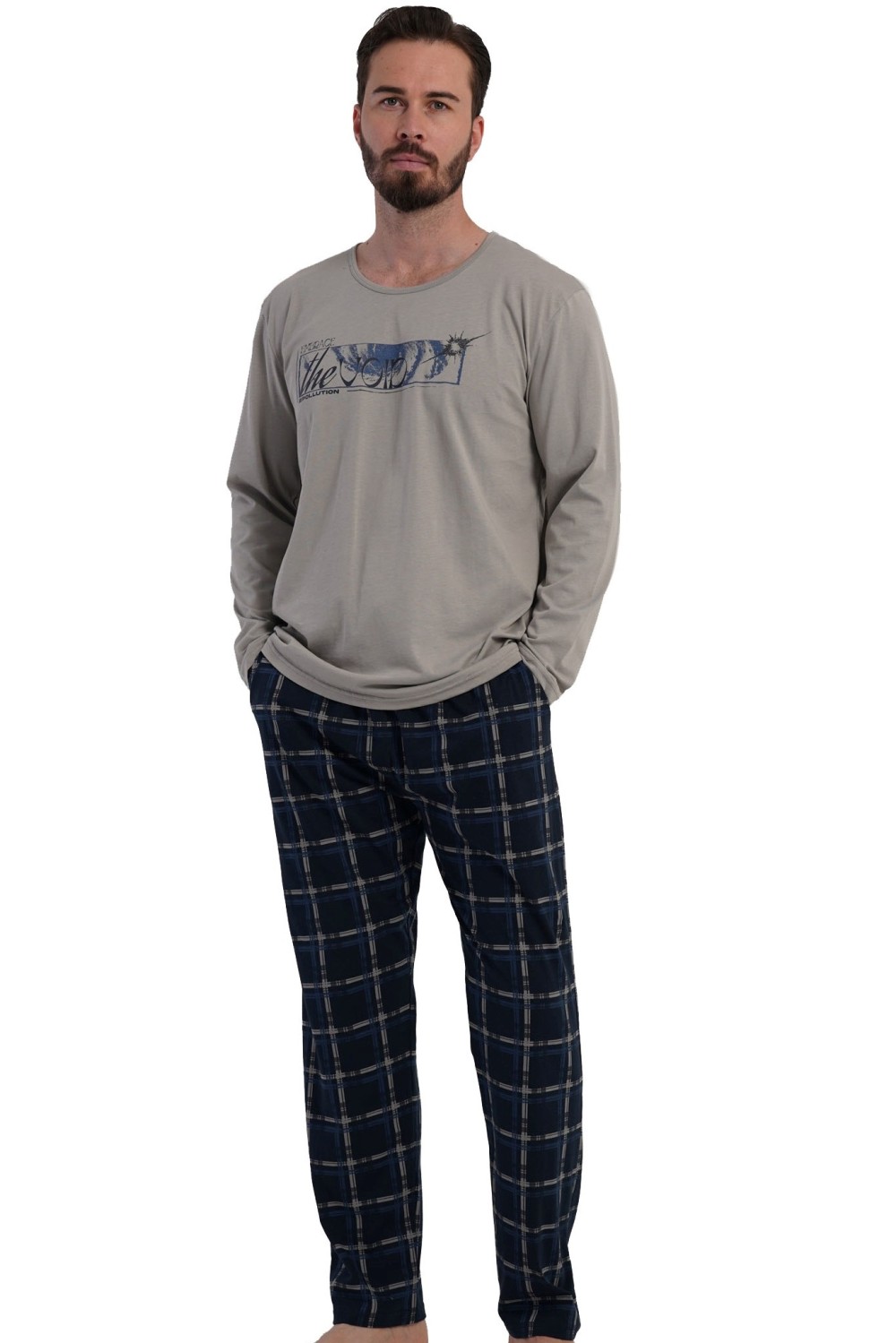 Pánské pyžamo šedé s nápisem Smíř se s hlukem - 5XL-7XL