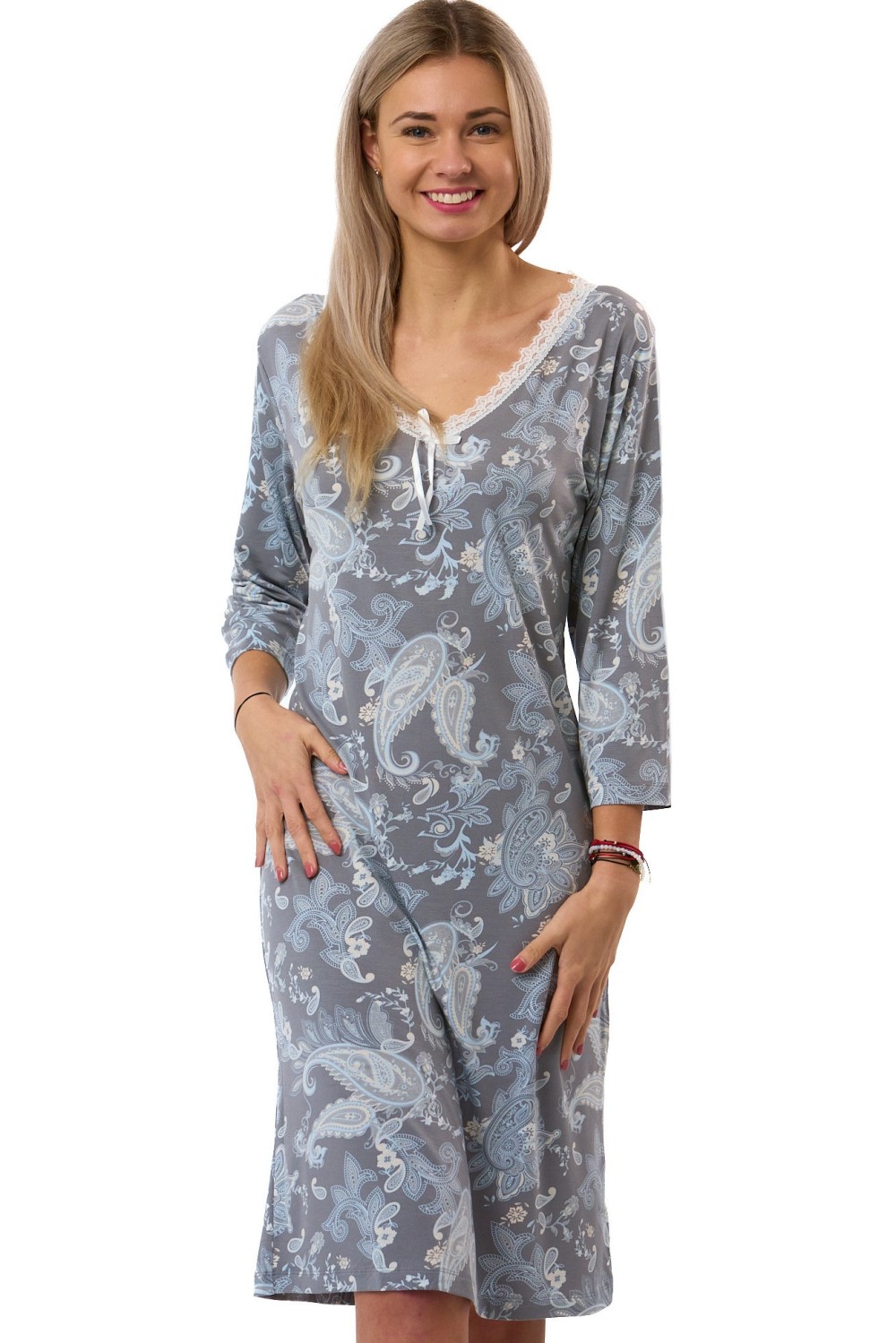 Dámská noční košilka šedá s mandalami pro plnoštíhlé ženy