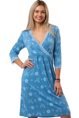 Modrá košilka s motýlky a květinami s modrou krajkou - jemná