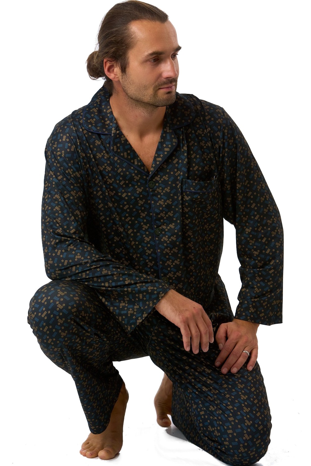 Pánské pyžamo luxusní, poddajné, jemné, černé se vzorem