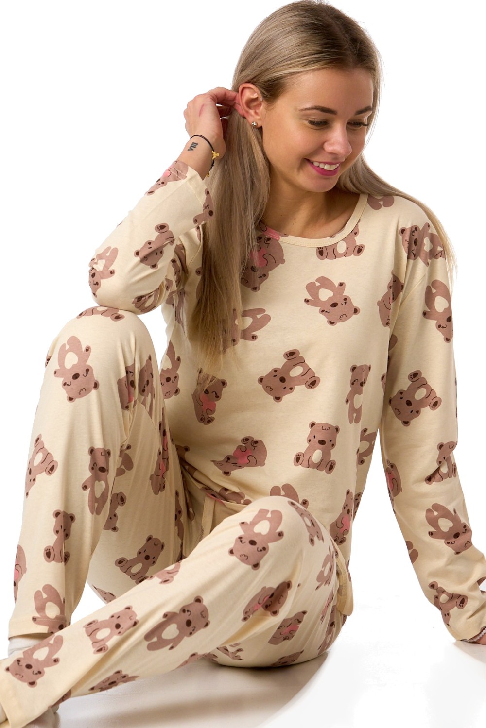 Béžové bavlněné pyžamo s plyšovými medvídky