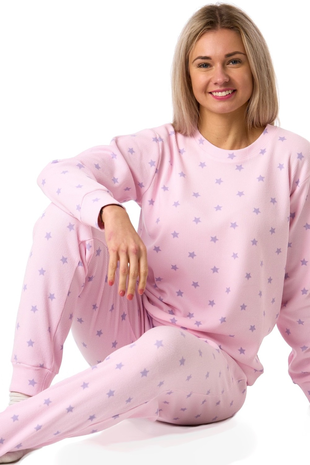 Dámské pyžamo růžové s fialovými hvězdičkami měkké a hřejivé