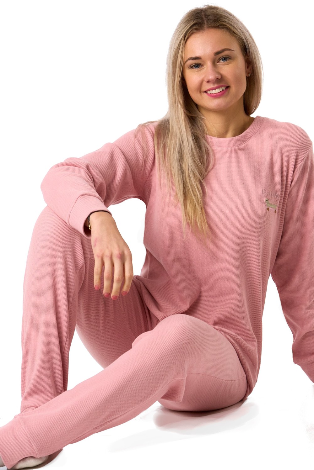 Dámské růžové pyžamo pes na skateboardu hebké a teplé