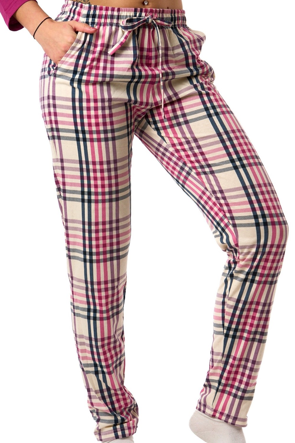 Dámské pyžamové kalhoty, bavlna, dlouhé, kárované - FUXIE