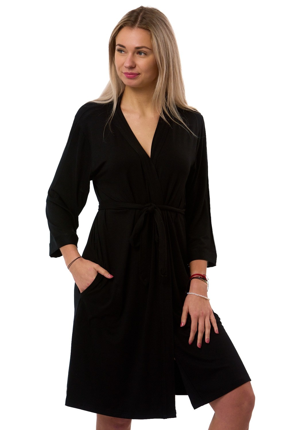 Župan dámský černý bavlněný s páskem