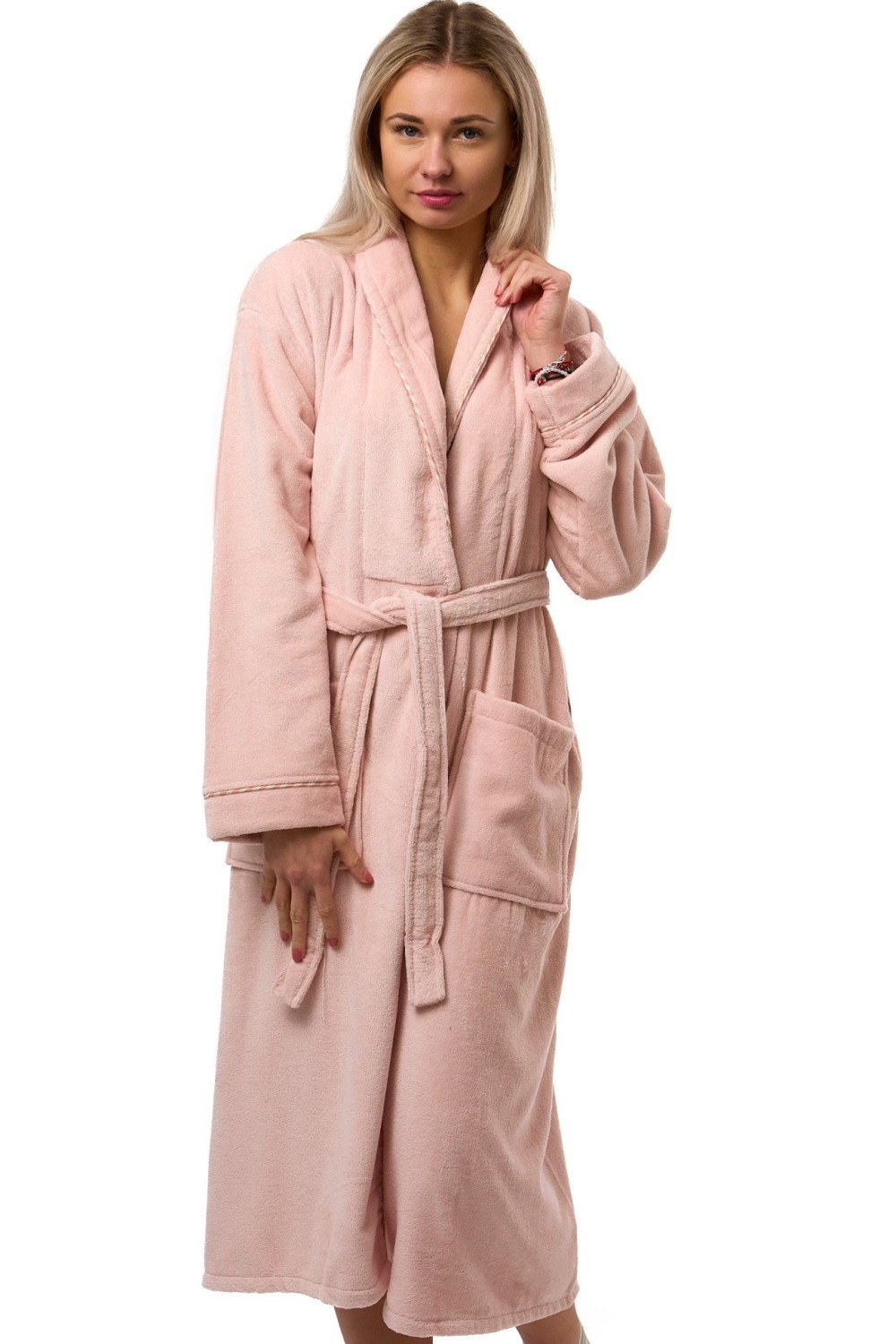 Dámský župan růžový, bavlna froté, se šálovým límcem