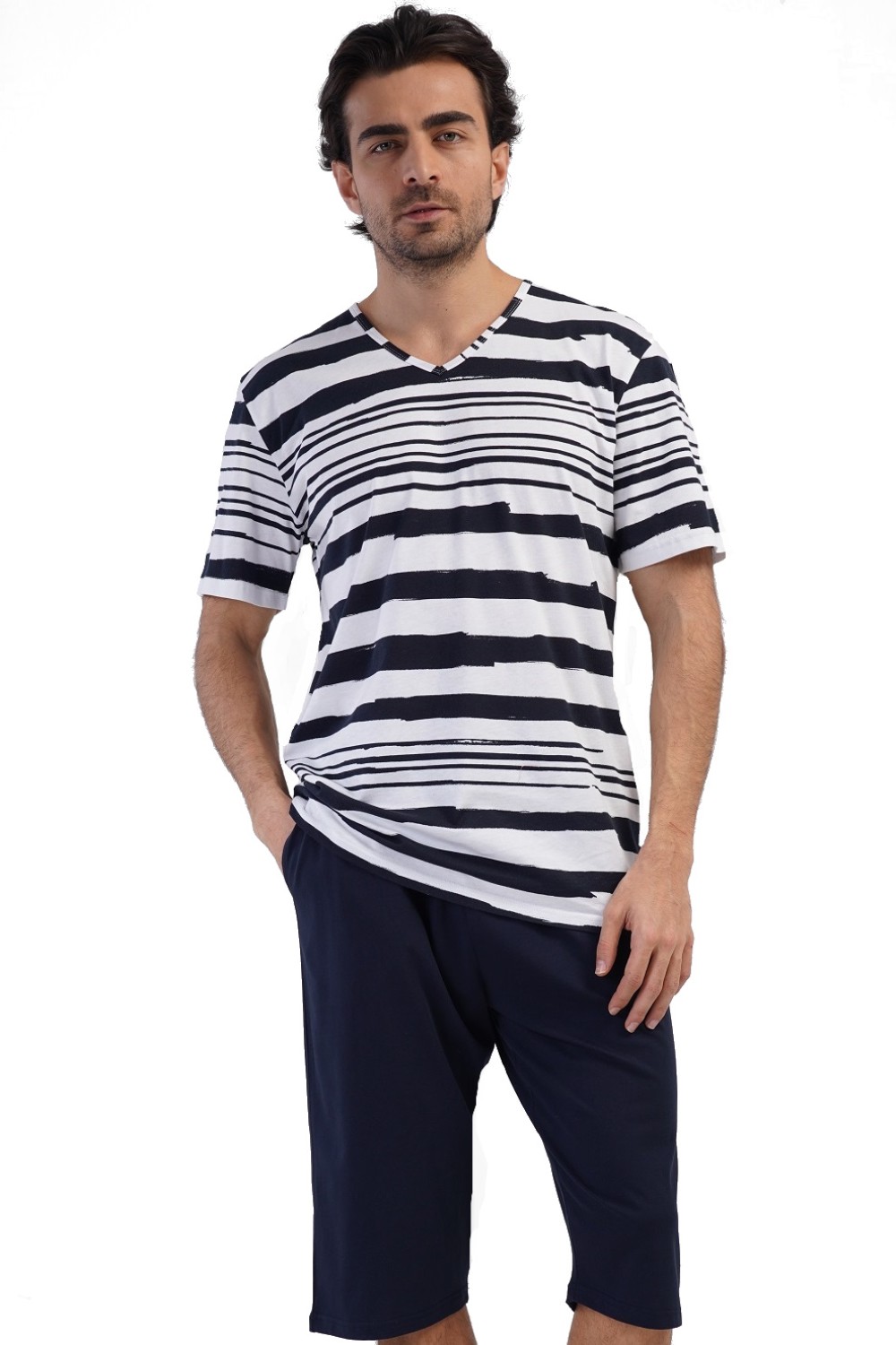 Pánské pyžamo bavlněné 1XL–4XL krátký rukáv a tříčtvrteční kraťasy