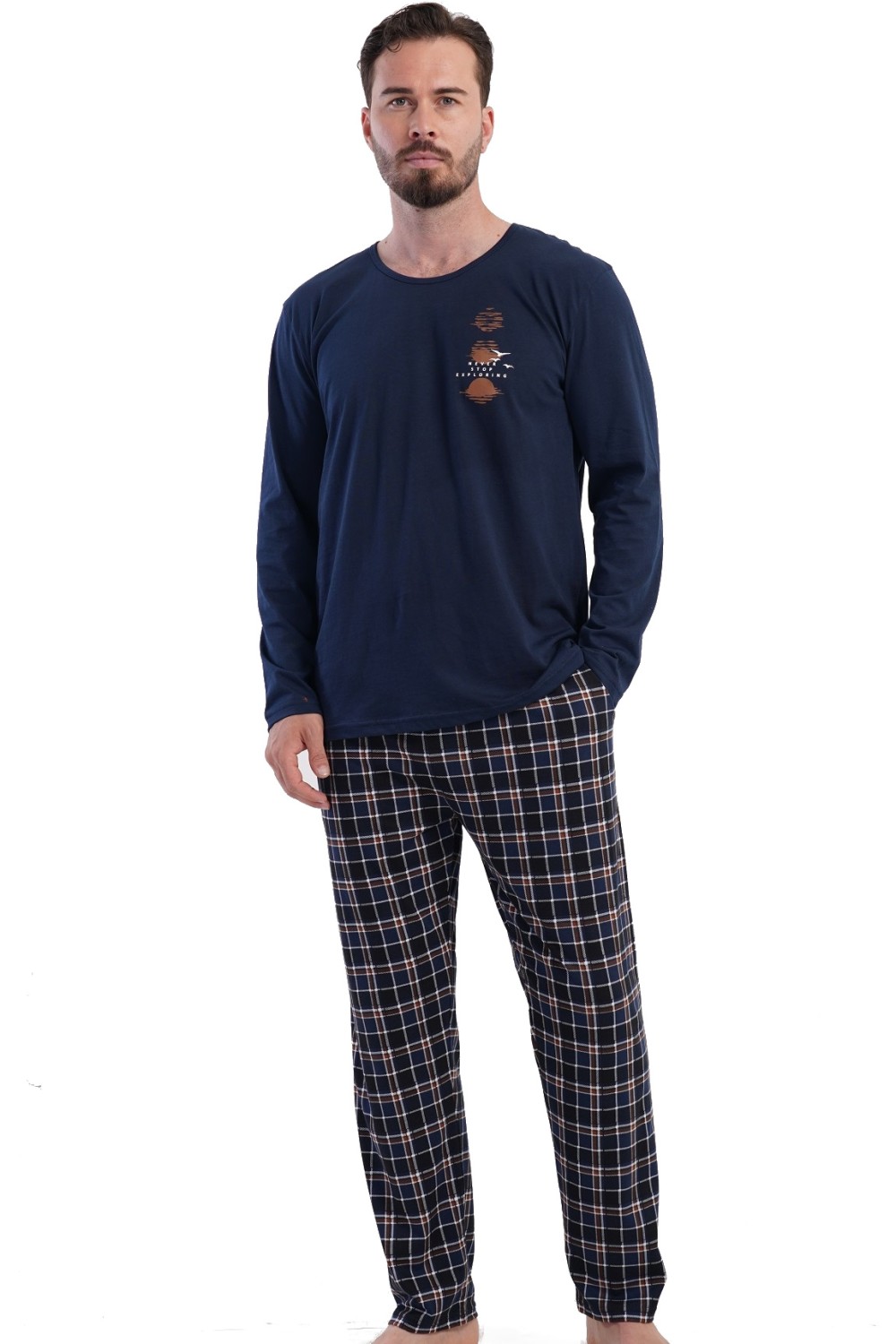 Pánské pyžamo bavlněné a kárované kalhoty pro větší muže 1XL-4XL