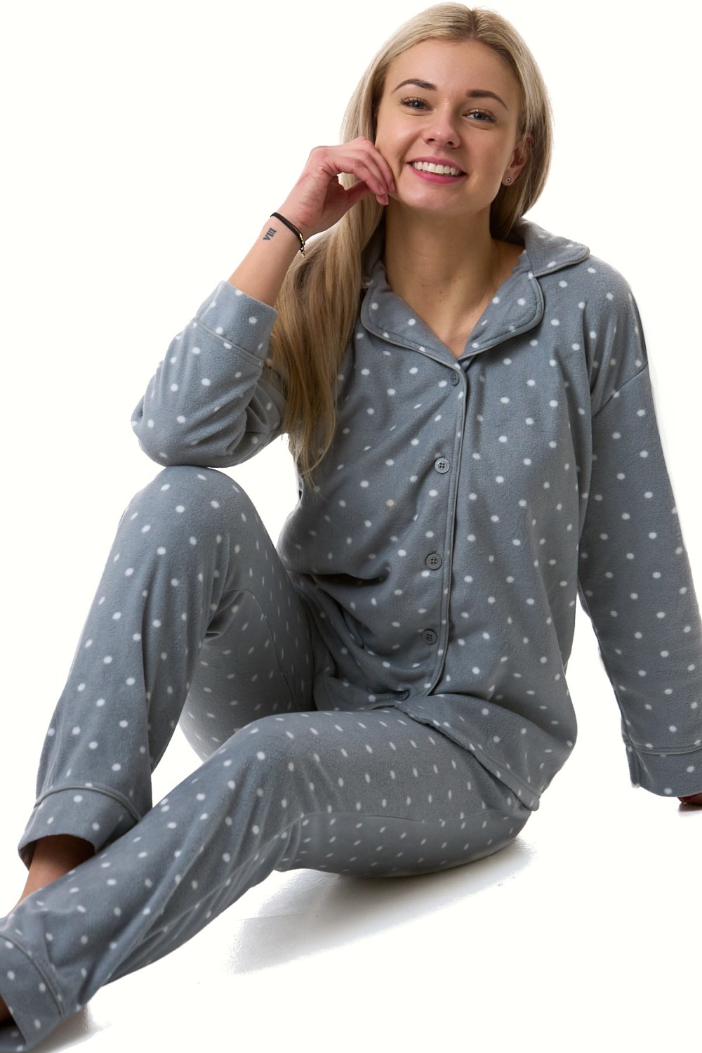 Pyžamo dámské teplé hřejivé šedé puntíky