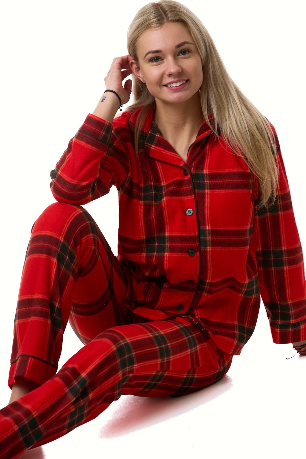 Pyžamo dámské teplé hřejivé červené káry