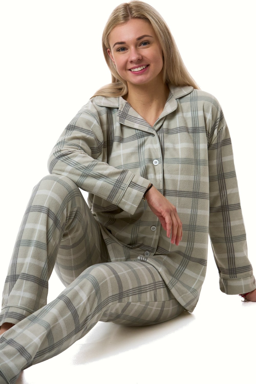 Pyžamo dámské teplé hřejivé šedé káry