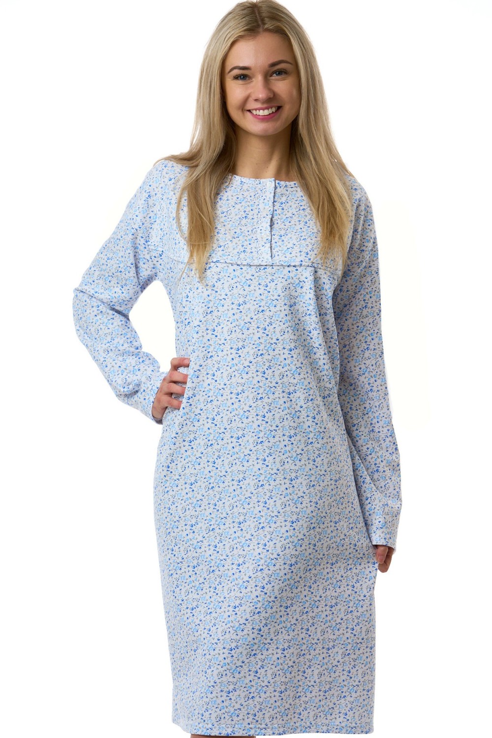 Dámská noční košile silná bavlna modré kytičky 