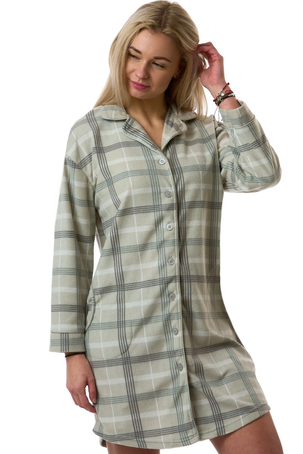 Dámská noční košile šedá károvaná pohodlná hřejivá