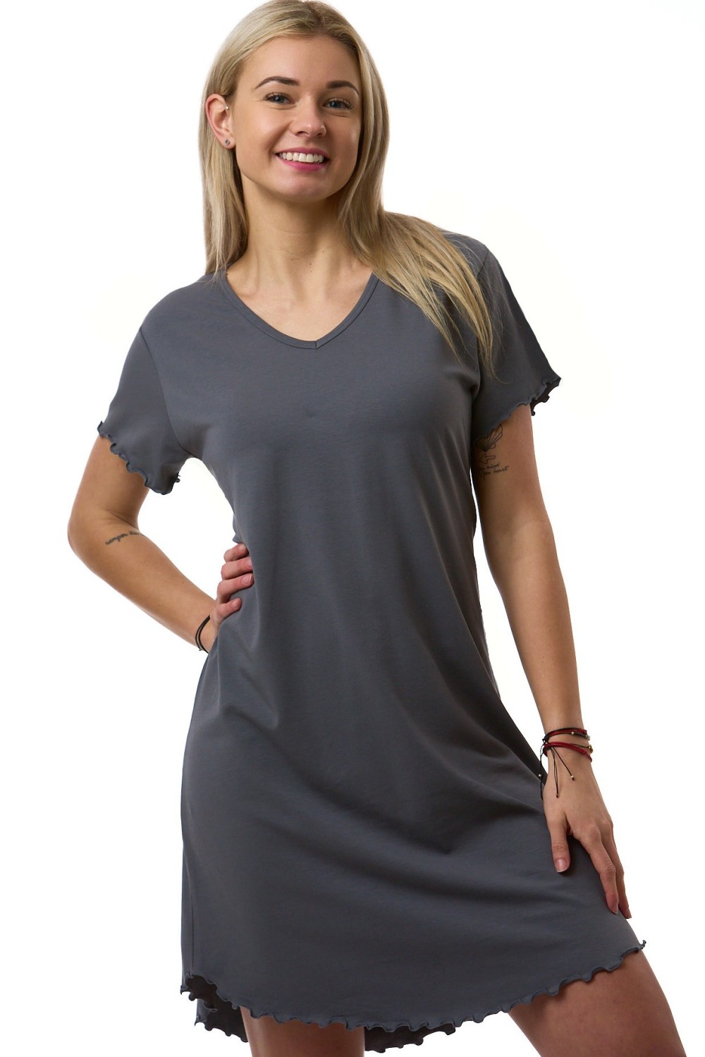 Dámská noční košilka tmavě šedá pro plnoštíhlé