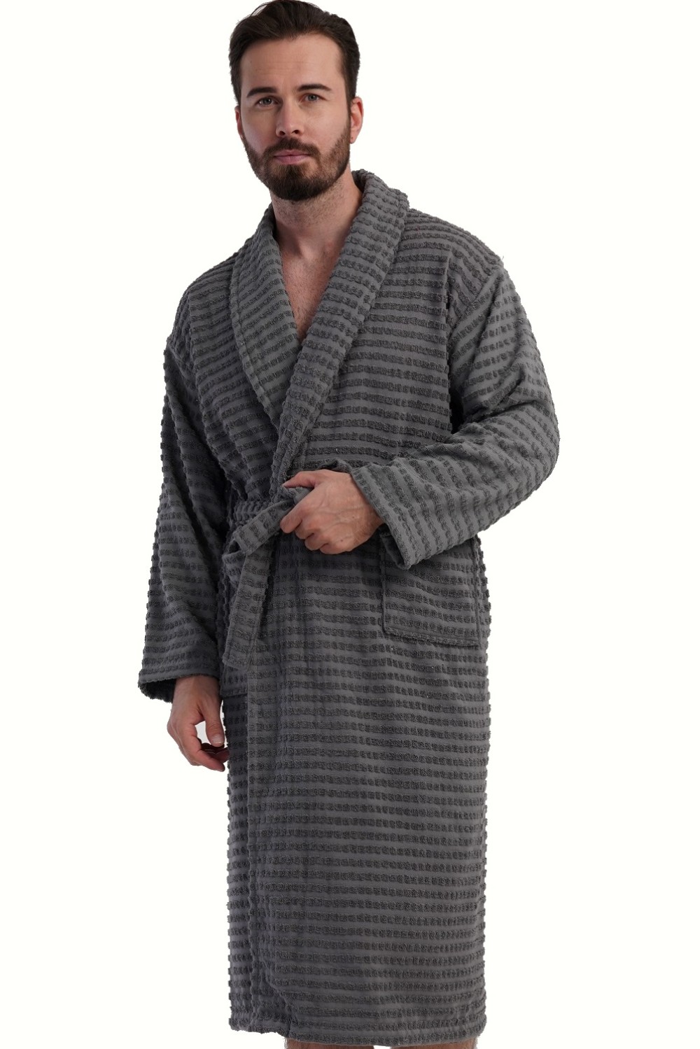 Pánský buklé župan s límcem šedý