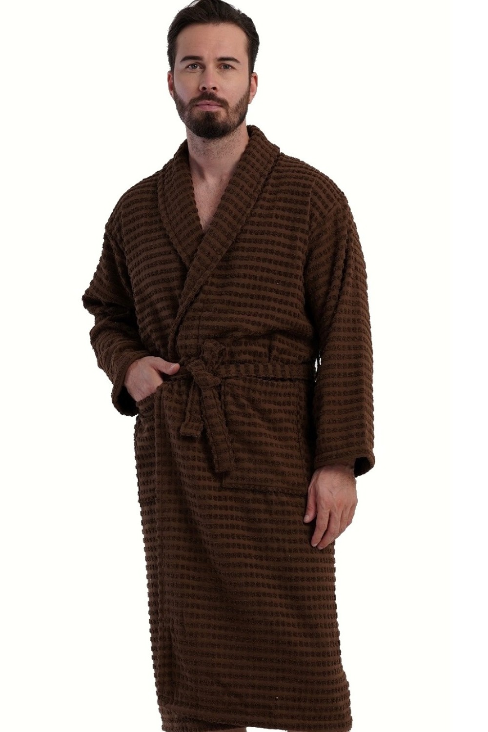 Pánský buklé župan s límcem hnědý