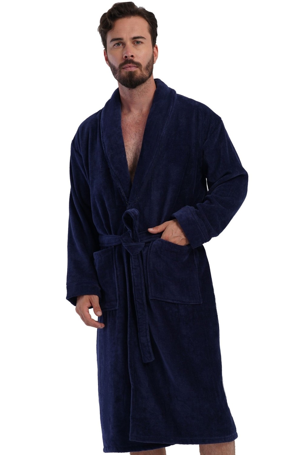 Pánský župan, froté, s límcem, tmavě modrý